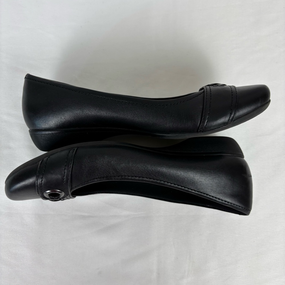 Clarks Leather Low Heel Loafers Slip On Flats Buckle Comfort Shoes Black Size 9 - Picture 8 of 15